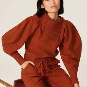 Ulla Johnson Riley Pullover Sweater in Sumac Merino Wool Size XS Puff Sleeve